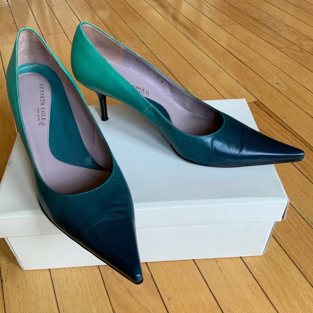 Kenneth Cole Blue Green Turquoise Ombre Leather Stiletto Pumps Made in Italy 9